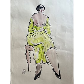 Femme a la robe verte signed sanyu