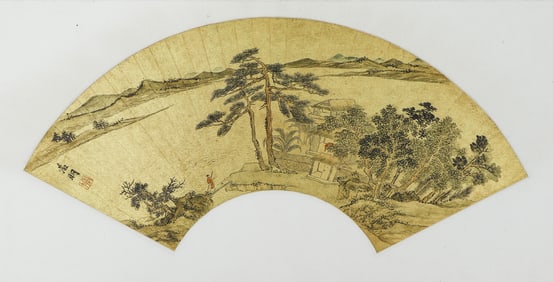 A CHINESE PAINTING OF HUT IN WOOD SIGNED WEN ZHENGMING