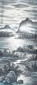 A CHINESE PAINTING OF UNDER MOON LIGHT SIGNED TAO LENGYUE