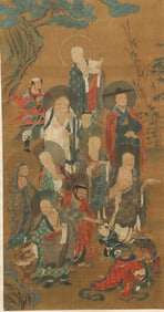 A CHINESE PAINTING OF LUOHANS GROUP
