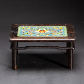 A CLOISONNE ENAMEL ROSEWOOD LITERATI TABLE