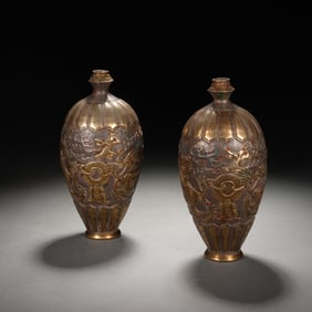 PAIR SILVER PARTLY GILT VASES MEIPING