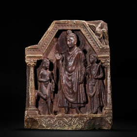 A CARVED STONE SHAKYAMUNI