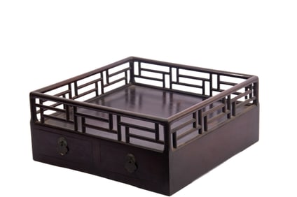 A CARVED ROSEWOOD ZITAN TEA TRAY