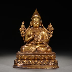 A SINO-TIBETAN BRONZE-GILT TSONG KHAPA