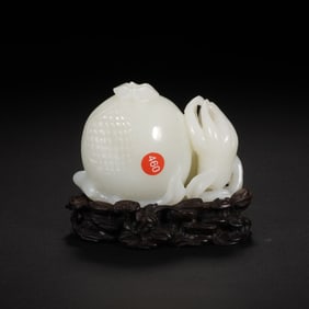 A CARVED WHITE JADE THREE ABUNDANCES