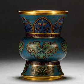 A CLOISONNE ENAMEL TAOTIE BEAKER VASE GU