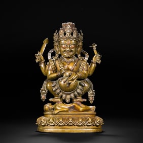 A SINO-TIBETAN VERY RARE BRONZE-GILT FIGURE OF PANJARNATA MAHAKALA