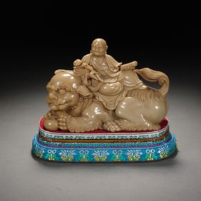 A CARVED SHOUSHAN STONE LUOHAN