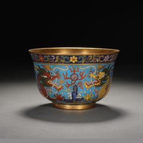A CLOISONNE ENAMEL DRAGONS CUP