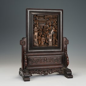 A CARVED ROSEWOOD ZITAN TABLE SCREEN