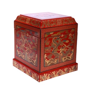 A POLYCHROME PAINTED DRAGON BOX