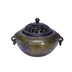 A BRONZE CENSER WITH COVER