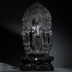 A VERY RARE CARVED ALOES WOOD CHENXIANG STANDING BUDDHA
