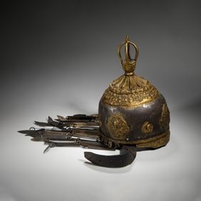 A BRONZE PARTLY GILT VAJRACHARYA CROWN