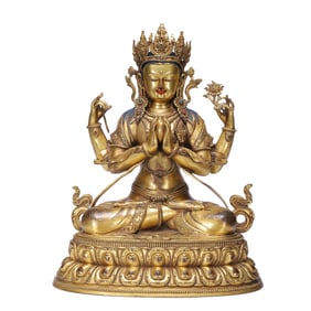 A TIBETAN BRONZE-GILT FIGURE OF AVALOKITESVARA