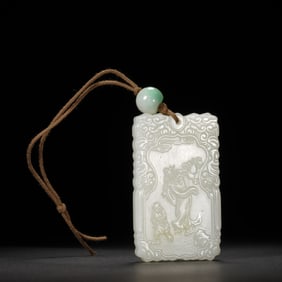 A CARVED WHITE JADE FIGURAL STORY PLAQUE