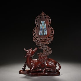 A FINE CLOISONNE ENAMEL PLAQUE INLAID HUANGHUALI INK-SCREEN