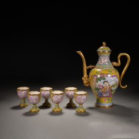A SET OF PAINTED ENAMEL BRONZE TABLE-WARES