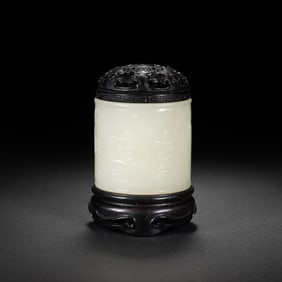 A CARVED WHITE JADE CENSER