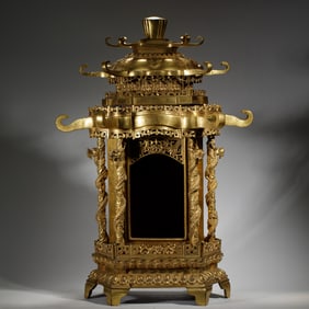 A FINE AND RARE BRONZE-GILT BUDDHIST SHRINE
