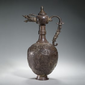 A BRONZE FIGURAL STORY EWER