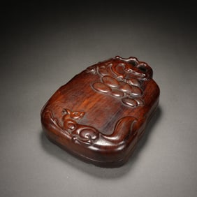 A CARVED HUANGHUALI INKSTONE BOX WITH COVER