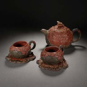 A SET OF YIXING GLAZE ZISHA TABLE-WARES