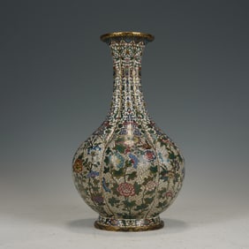 A CLOISONNE ENAMEL LOBED VASE