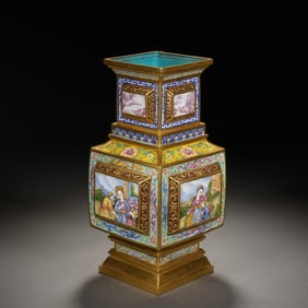A FINE PAINTED ENAMEL BRONZE VASE