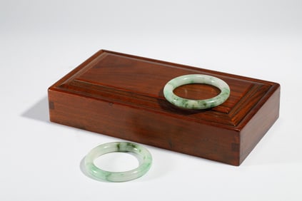 PAIR JADEITE BANGLES WITH BOX