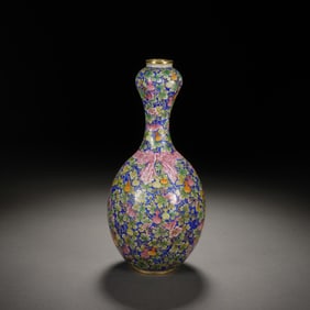 A FINE PAINTED ENAMEL BRONZE BOTTLE VASE