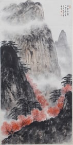 A CHINESE PAINTING OF AUTUMN SCENERY SIGNED FU BAOSHI