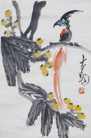 A CHINESE PAINTING OF BIRD AND PIPA SIGNED CHEN DAWEI