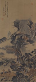 A CHINESE PAINTING OF FIGURAL STORY SIGNED WANG YUANQI