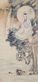 A CHINESE PAINTING OF WATERMOON GUANYIN SIGNED ZHANG DAQIAN