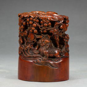 A CARVED ALOESWOOD TANXIANG KYLIN SEAL