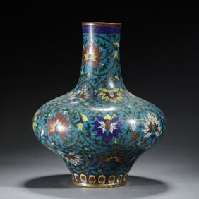 A CLOISONNE ENAMEL LOTUS SCROLLS VASE