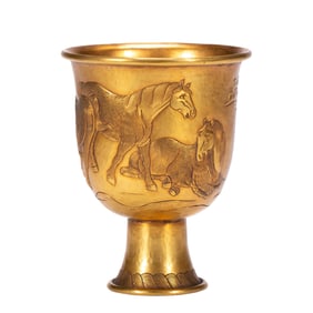 A BRONZE-GILT HORSES CUP