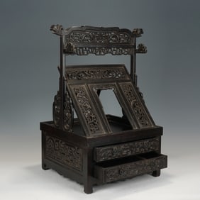 A FINE CARVED ROSEWOOD ZITAN MIRROR STAND