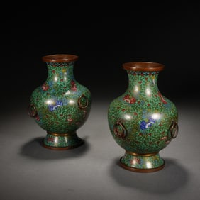 PAIR CLOISONNE ENAMEL VASES ZUN