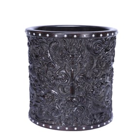 A FINE CARVED ROSEWOOD ZITAN DRAGON BRUSHPOT