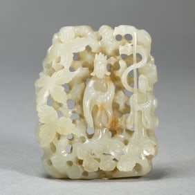 A CARVED WHITE JADE IMMORTAL PLAQUE