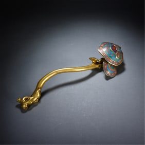 GILT BRONZE & CLOISONNE ENAMEL RUYI SCEPTER