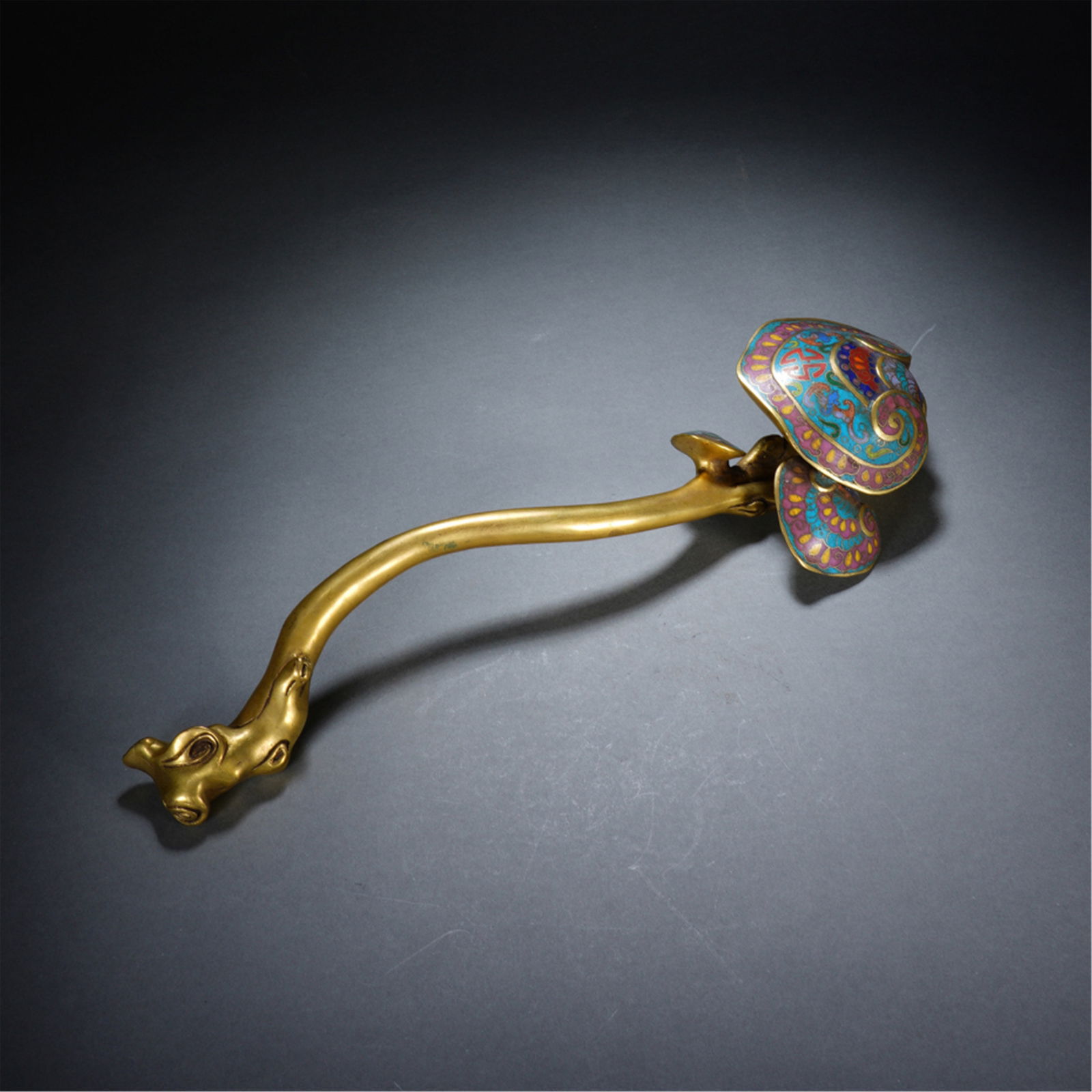 GILT BRONZE & CLOISONNE ENAMEL RUYI SCEPTER