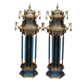 PAIR OF CLOISONNE PAVILION-STYLE PAGODAS