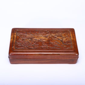 A CARVED HUANGHUALI LITERATI BOX WITH COVER