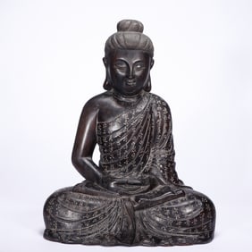 A CARVED ROSEWOOD ZITAN AMITABHA