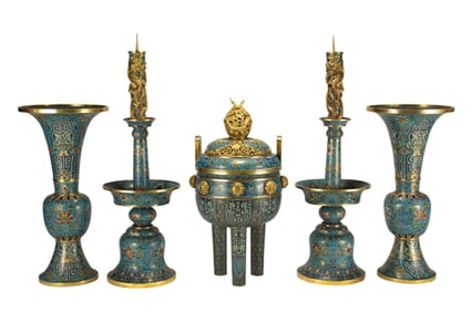 CLOISONNE FIVE-PIECE RITUAL VESSEL COLLECTION
