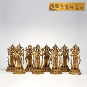 A GROUP OF EIGHT BRONZE-GILT STANDING PADMAPANI